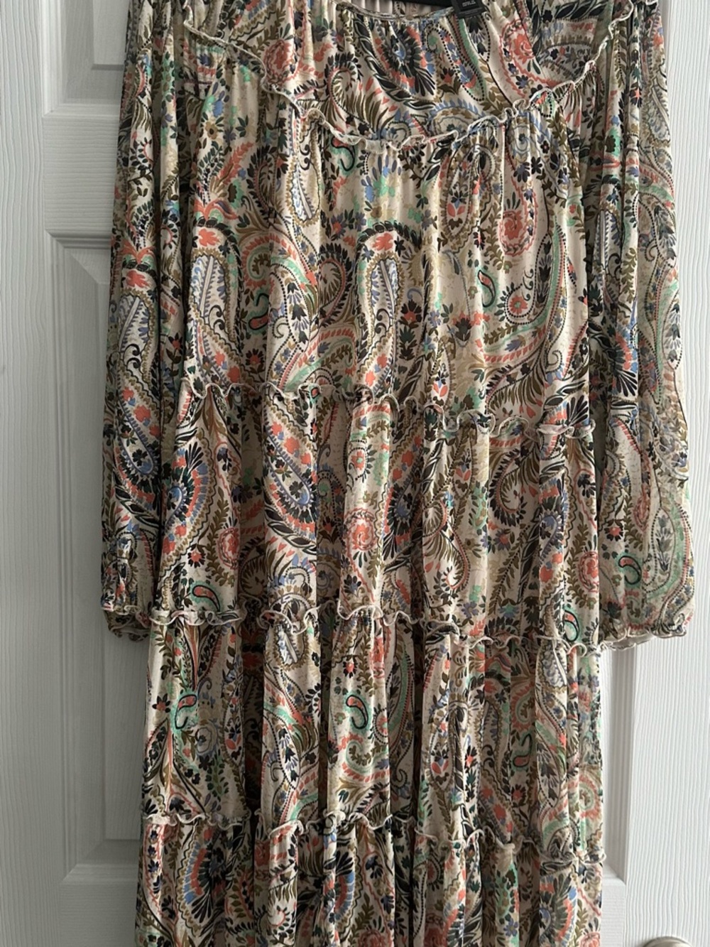 Tiered Paisley Midi Dress in Cream and Multicolor